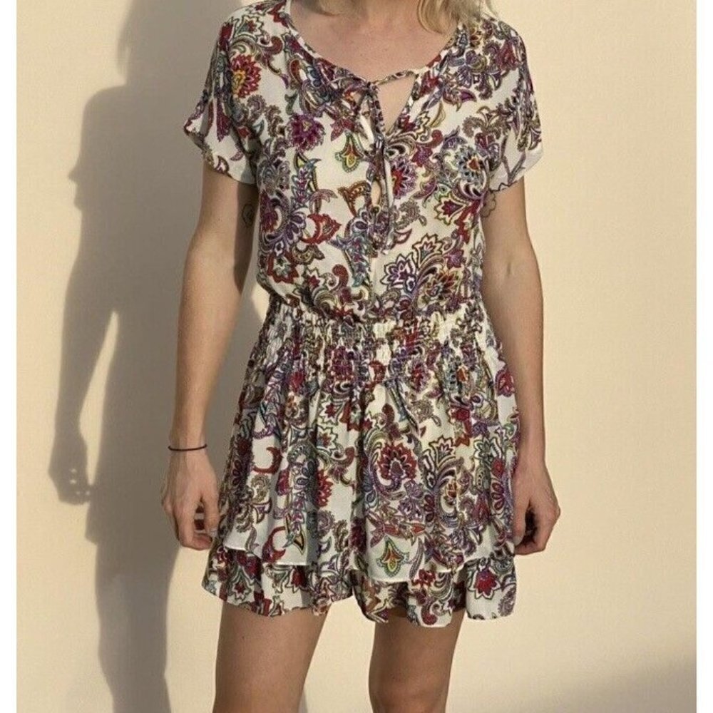 Banana Republic Multicolored Peasant Boho Paisley Tassel Tie Mini Dress‎ Size XS